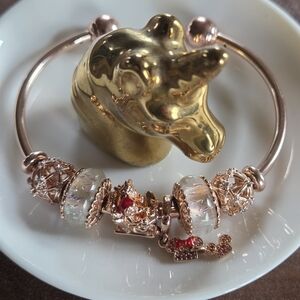 Pandora Mickey & Minnie Rose Gold Christmas Themed Bracelet Size (3) 7.5